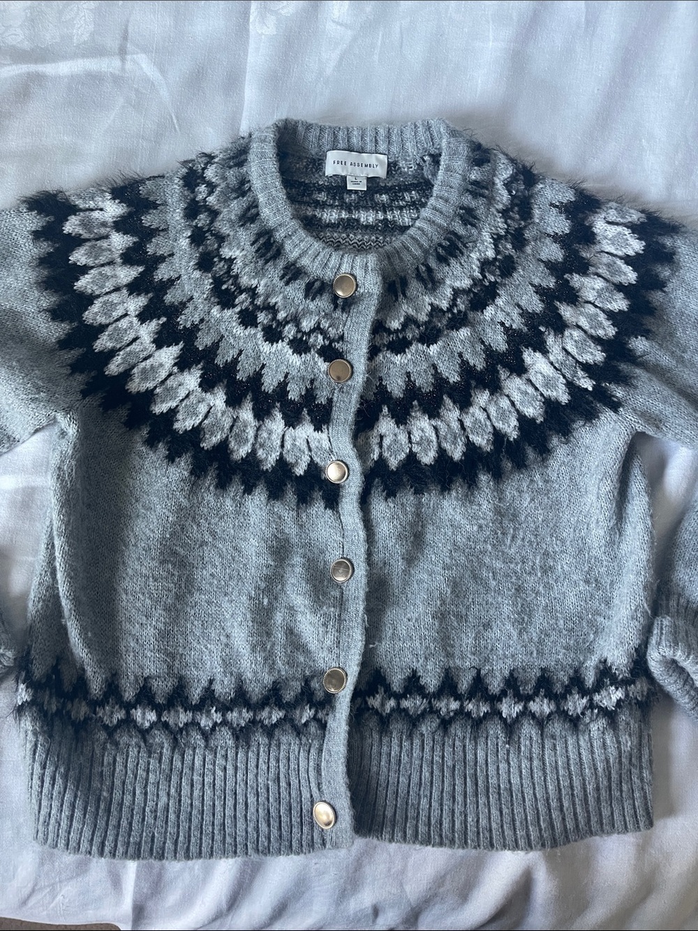 & Other Stories Gray and Black Fair Isle Snap-Front Cardigan